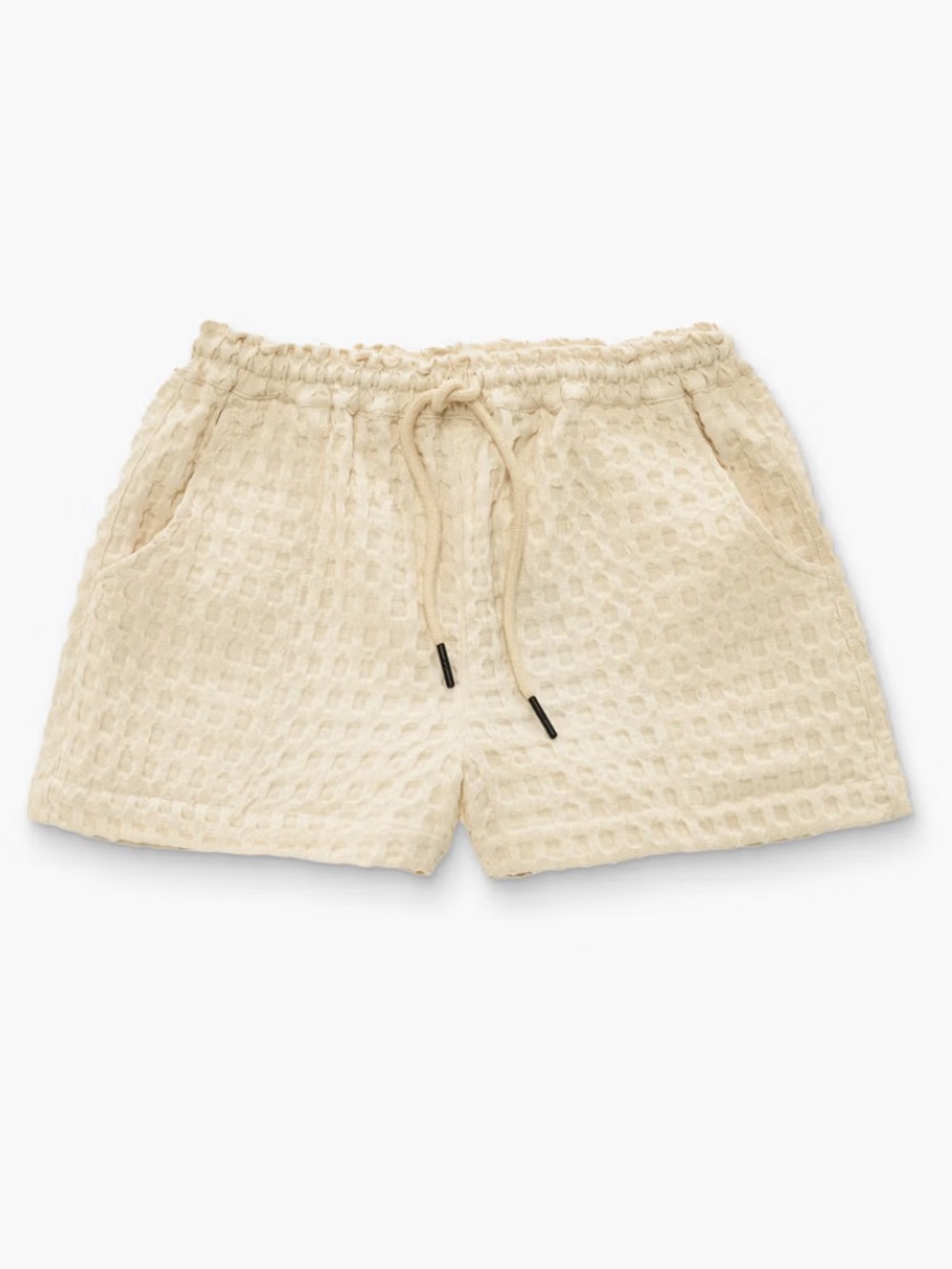 OAS Ecru Waffle-Texture Drawstring Athletic Shorts
